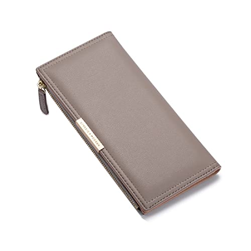 Geestock Portefeuille long en cuir synthétique pour femme, avec plusieurs emplacements pour cartes, fermeture éclair et porte-cartes pour femme, gris clair Cover