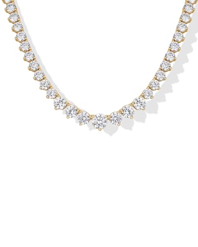 PAVOI 14K Yellow Gold Plated Graduated Tennis Necklaces for Women - Cubic Zirconia Tennis Necklace for Brides & Bridesmaids - Simulated Diamond Chain Trendy Wedding Jewelry - 16 Inches