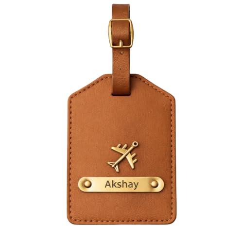 Image of Personalised Leather Family Travel Gift, Tan Luggage Tags in Gift Box (Multicolor)