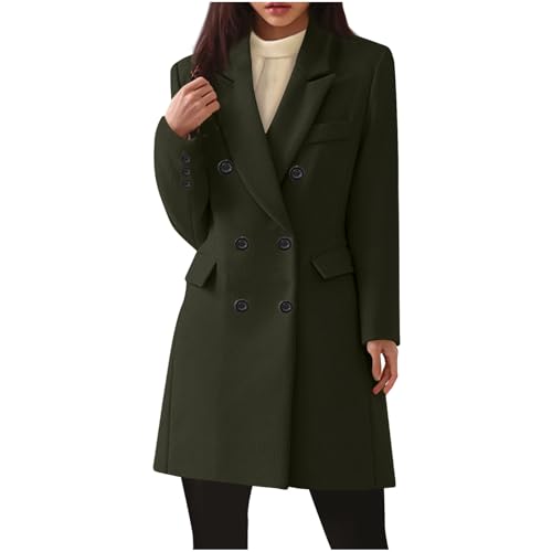 Womens Double Breasted Coats Lapel Collar Pea Coat Winter Slim Fit Jackets Trench Coat Outwear Winter Warm Overcoats