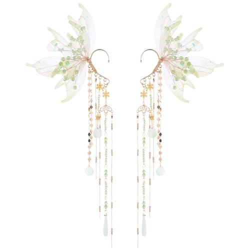 FRESHME Fairy Elf Ear Cuffs - Mermaid Ears Non Piercing Elven Ear Wraps with Shell Tassel Renaissance Halloween Accessories