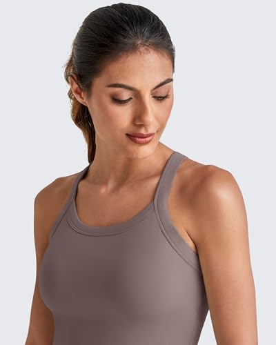 G4Free Barefeel Cropped Workout Tops for Women Built in Bra Removable Padded Longline Sports Bras Racerback Yoga Tops4