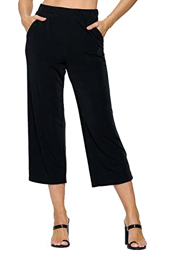 Jostar Women's Wide Leg Pants - Elastic Waist Stretchy Causal Ankle Length Trouser