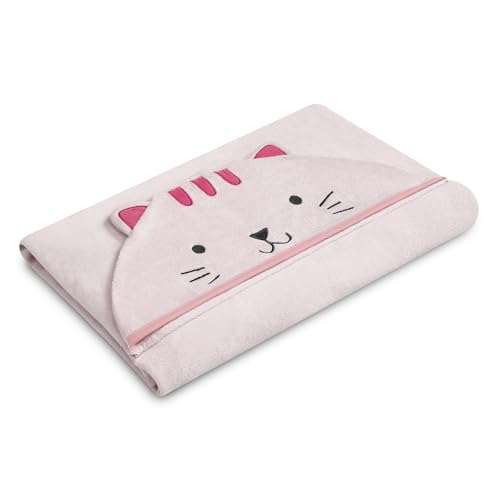 Image of Delta Children Personalized Kids Hooded Bath Towel with Pockets - Super Soft and Absorbent- Great Gift for Boys and Girls, Pink Cat