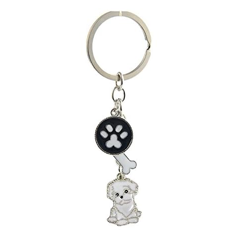 Key-ring Keychain,Cute Metal Small Dog Puppy Keychain Keyring Keyfob Car Bag Charm Dog Tag Chains Birthday (Bichon Frise) Cover