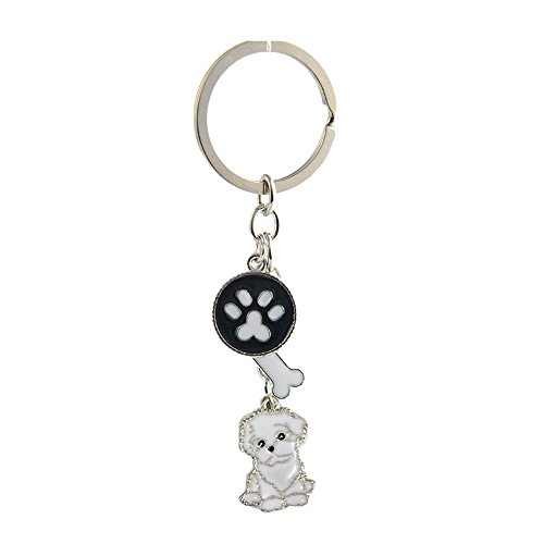 BbearT Porte-clés chien mignon bichon frisé petit porte-clés en métal, blanc, unisexe, blanc, S