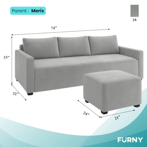 Image of FURNY Merisa Fabric 4 Seater L Shape Sofa Set 3 Seater Modern Sofa Set & Ottoman for Living Room (Light Grey) | Durable Comfort | Modern Design | Ideal for Living Room