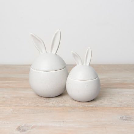 Portland Living Speckled Egg Shape Storage Pot with Bunny Ears Lid Medium 13cm, Off White - Image 2