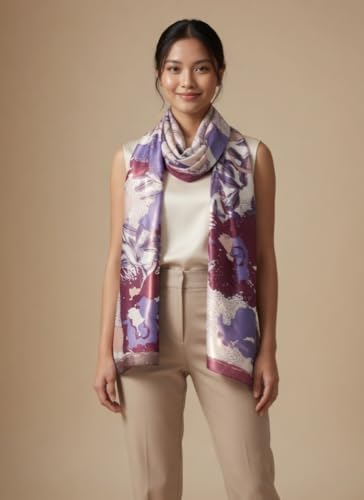 Image of MALINA Women's Polyester Silk Satin Stole Scarf - Soft Lightweight Fashion Wrap, Elegant Floral & Gradient Design, summer stole,Scarf For Women,Premium Stole,Large Size 180x90 cm'