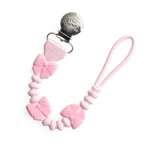 Itzy Ritzy Silicone Pacifier Clip 100% Food Grade Silicone Pacifier Strap with Clip Keeps Pacifiers Teethers & Small Toys in Place Features One-Piece Design & Cord (Pink Bows)