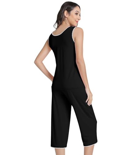 Image of NACHILA Women's Pajamas Set-Viscose Made From Bamboo, Sleeveless Pj Tank Top Capri Pants Soft Sleepwear Cooling Sleep Sets