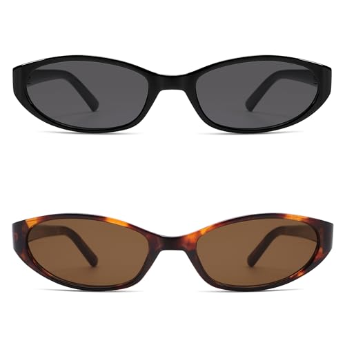 Image of Retro Oval Sunglasses Womens Mens Y2k Trendy Cateye Shades AR82299 | Narrow Round Cute Sunnies,90s 2000s Cool Skinny Frame