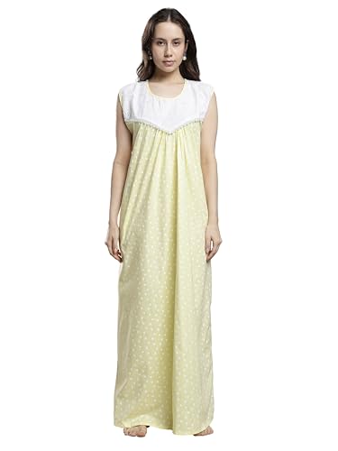 Image of 9shines Label Cotton Sleeveless Nighty | All Over Print Maxi Night wear for Women | Full Length Night Gown Night Dress for Women Stylish (Cotton Sleeveless 25)