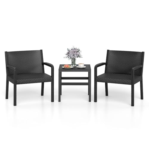 LIFEZEAL Ensemble de table et chaises de jardin 3 pièces, table et chaises de terrasse avec 2 fauteuils en osier et table d'appoint carrée, meubles de patio...