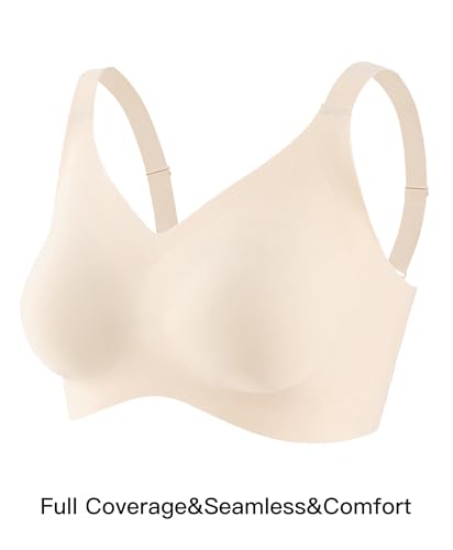 Women's Minimizer Bra Wireless Full Coverage Seamless Comfort Plus Size No Underwire Everyday T-Shirt Bra 32A-42E4