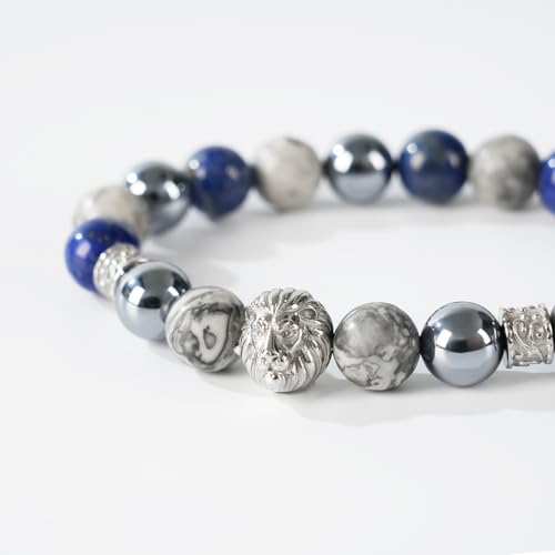 Pulsera para hombre con cabeza de león y piedras naturales miniatura 4