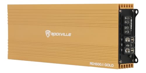 Image of Rockville Mono 1-Ohm Car Amplifier, Class-D, Metal Bass Remote w /Clip Indicator, Low Pass & Subsonic Filters, Compact & High-Efficiency, Ideal for Subwoofers (Gold, 1500w RMS)