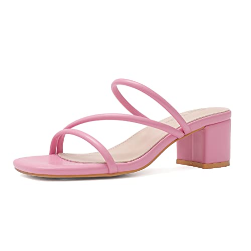 Image of Shoe'N Tale Strappy Heels For Women Low Chunky Block Heel Heeled Sandals Square Open Toe Slip On Slides Mules