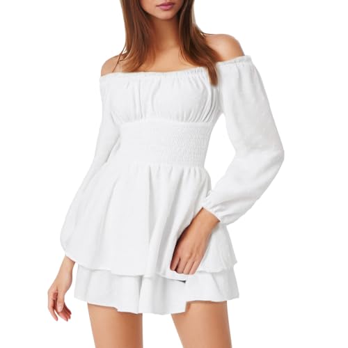 Vestido mini con volantes para mujer, vestido blanco, disfraz de pirata largo, mangas abullonadas, vestido de fiesta línea A, vestido pirata con pantalones cortos integrados, vestido escalonado sexy