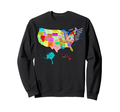 Camiseta de mapa de Estados Unidos con nombres de estado y capitales Sudadera 🔥