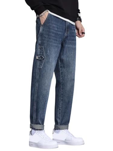 Image of Men's Loose Fit Denim Jeans | Mid Rise Straight Baggy Fit | Stretchable Casual Streetwear Jeans for Men
