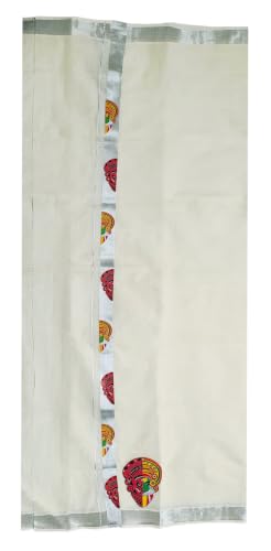 Image of Mens Print along with Border 100% Cotton Cream Dhoti 4.00 Meters Double Mundu /Vesti