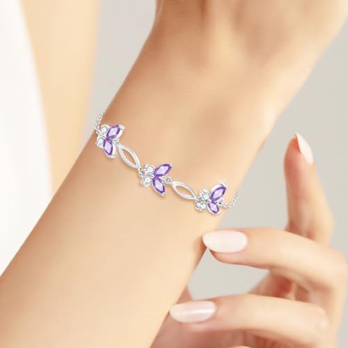 Gifts for Birthday Holiday,Butterfly Shaped Sterling Silver Bracelet Jewelry Adjustable and Charming Link Bracelet for Women Ideal Gifts for Her Mom Wife2