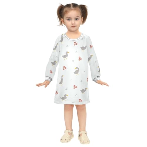 Cute Duck Girls Dresses Long Sleeve Sweatshirt Dress for Girls Winter Toddler Casual A Line Dresses Size 2-8T4