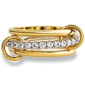Bopiu Gold Silver Stackable Rings for Women Non Tarnish, Interlocked Mixed Metals Stack Rings Set...
