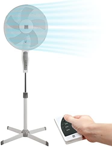 Knight 16" Pedestal Stand Fan Remote Control, Wide Leg Cross Base, Extra Strong 5 Section Blade For High Wind Performance, Up to 4 Hours Timer, Oscillation With 3 Wind Speed - White (Upgraded Model)