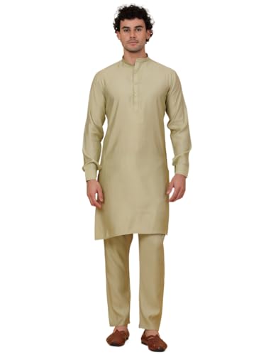 Jompers Men's Pista Solid Silk Blend Kurta With Churidar (Pista, L)