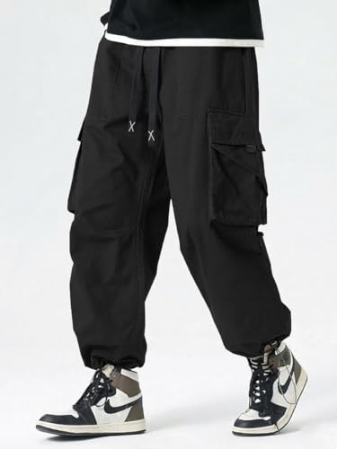 Image of GRECIILOOKS Men's Cargo Pants | 6 Pocket Cotton Cargo Joggers for Men | Loose Fit Stylish Pant with Pockets | Casual Baggy Trousers & Streetwear Lower