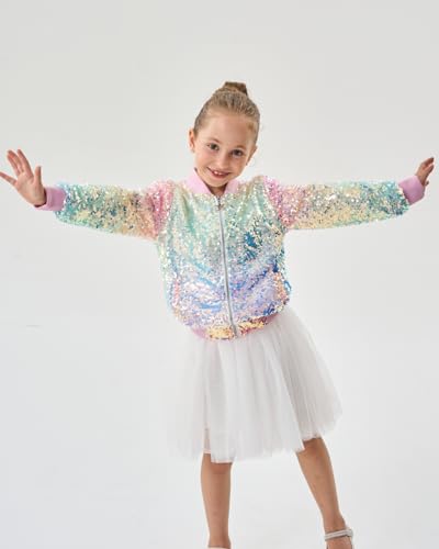 Image of 2Bunnies Girl Ombre Pastel Gradient Shimmer Sparkle Colorful Sequin Bomber Jacket