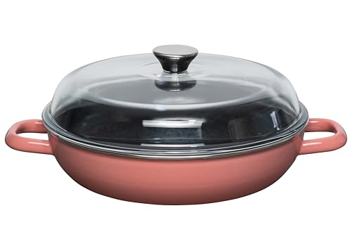Riess, 0058-114, Schmorpfanne mit Glasdeckel, 28cm Durchmesser, PINK, Emaille, LBH 37.7x29.2x14.1, Gew. 3.049kg, Bratpfanne 3 Riess, 0058-114, Schmorpfanne mit Glasdeckel, 28cm Durchmesser, PINK, Emaille, LBH 37.7x29.2x14.1, Gew. 3.049kg, Bratpfanne