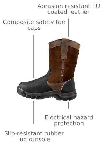 Image of Carhartt Men's CMF1721 Rugged Flex 11 inch Waterproof Composite Toe Wellington Work Boots with Met Guard