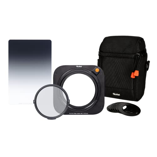 Rollei MK 3   Juego de 3 Soportes de Filtro rectangulares con Filtro CPL magnético, Anillos adaptadores de 52 a 82 mm, Bolsa de Filtro y Filtro Suave GND8 de 100 mm.