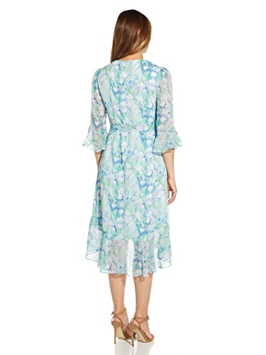 Adrianna-Papell-Womens-Printed-Chiffon-Short-Dress-with-Three-Quarter-Bell-Sleeves