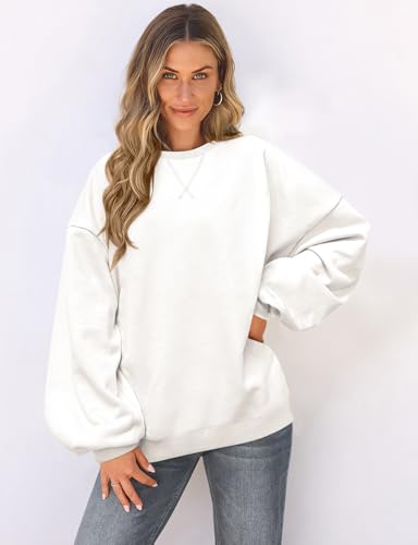Image of UEU Women Oversized Striped Crewneck Sweatshirt Long Sleeve Color Block Pullover Tops Casual Loose Workout Shirt