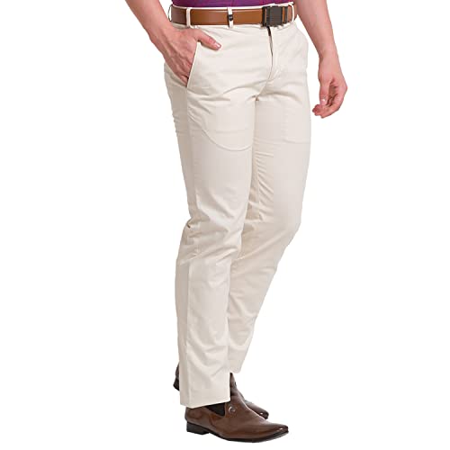 Image of Park Avenue Men's Cotton Blend Solid Pattern Super Slim Fit Flat Front Formal Chinos
