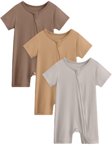 Image of Yoofoss Baby Boy and Girl Romper Rayon Made from Bamboo Short Sleeve Newborn Summer Clothes 2-Way Zipper,Soft Breathbale