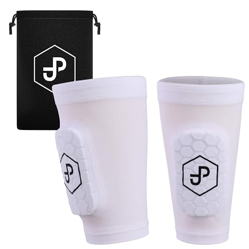 JDP Premium 3 en 1 Espinilleras, Calcetines con espinilleras integradas para fútbol Masculino, espinilleras con Medias de fútbol Incluidas, espinilleras para fútbol Infantil Blancas