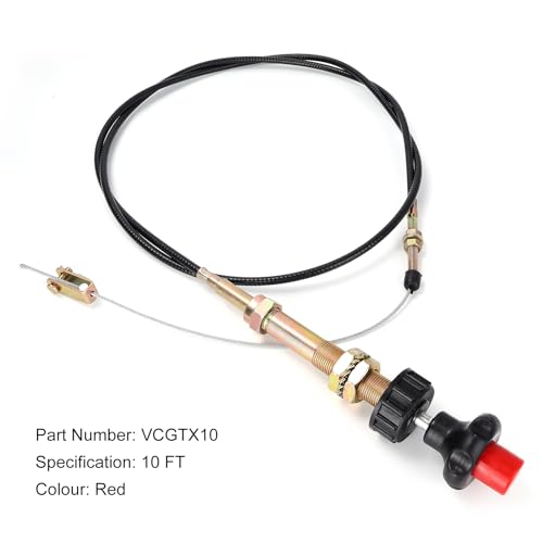 Image of 10FT Heavy Duty Vernier Adjustable Lock Control Cable, Part Number VCGTX10, Locking Adjustable Heavy Duty Vernier Control Cable, Red Knob