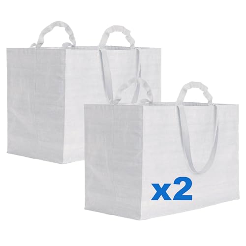 Artexia Sac de courses robuste - Grand shopper en polypropylène recyclé laminé avec soufflet et doubles poignées, Blanc, 57x40x30cm