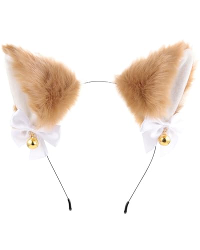 AORHOFJ 1 Piezas Orejas De Gato,Diademas De Halloween, Diadema Hecha A Mano De Piel Sintética con Orejas De Lobo De Zorro para Halloween, Navidad, Cosplay, Fiesta, Accesorios De Disfraz