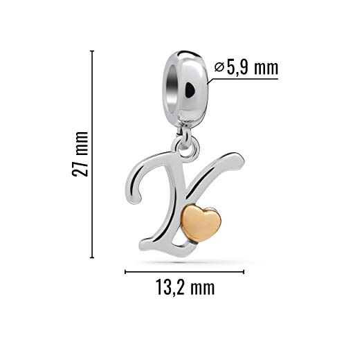 Ciondolo per bracciale con una lettera e un cuore