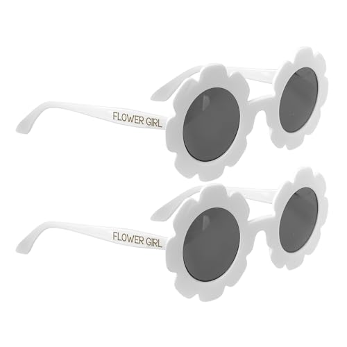 LADY&HOME 2 Pcs Round Flower Sunglasses for Girls Flower Girl Proposal Gift Cute Kids Eyewear for Outdoor Beach Party (White)