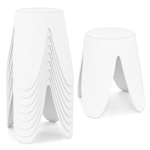 COSTWAY Lot de 8 Tabourets Empilables, Tabourets de Bars Ronds en PP, Siège en Simili Cuir, pour École Salon Bureau Salle à Manger, Charge 150 kg, 45 x 45 x...