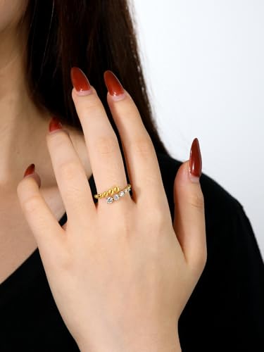 D Color VVS1 Clarity Moissanite Beaded Open Ring for Women, Solid 925 Sterling Silver with Gold Plated, Aniversary Christmas Valentines Jewelry, Size 5-112