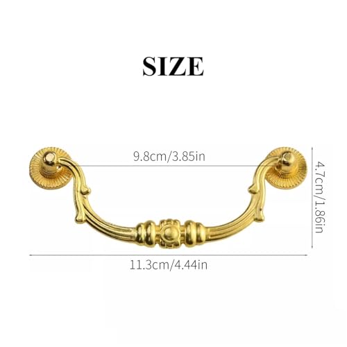 ZAANHA 10pcs Gold Drawer Pulls, Zinc Alloy Cabinet Pulls, Hole Center 3.85 Inch, European Style Vintage Decorative Pull Handles