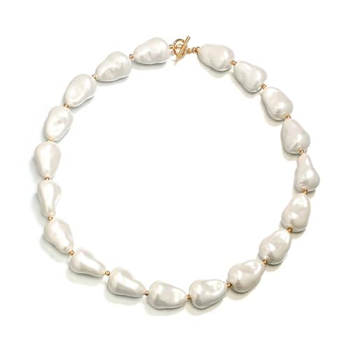 Image of Ever Faith Baroque Pearl Necklace for Women Chunky Dainty Irregular Large Cream Simulated Pearls Choker Necklaces Jewellery Gifts